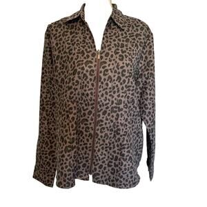 Purple Black Cheetah Print Front Zip Long Sleeve Shirt Jacket Shacket XLarge